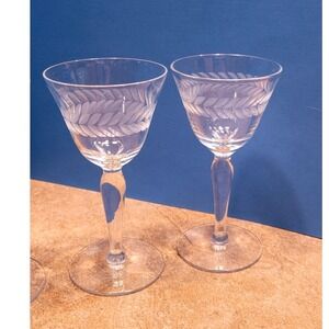 Vintage Etched Crystal Cordial Glasses Set of 4 Laurel Leaf Wheat Pattern Clear